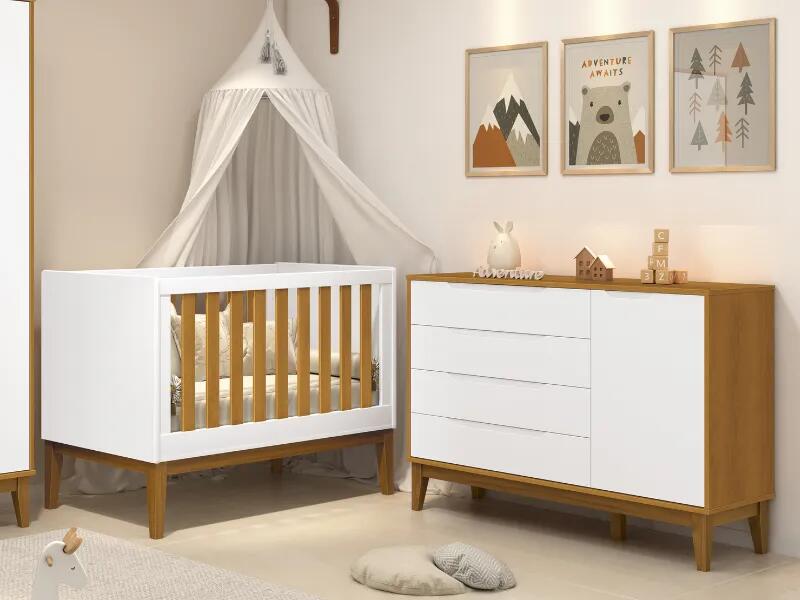 Berço Noah com Cômoda Elfe Classic Pés Madeira Móveis Reller