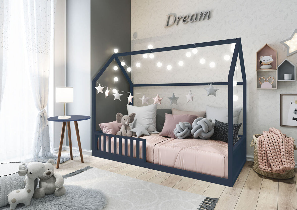 Cama Montessori 4 em 1 Azul Navy Puppi Móbile