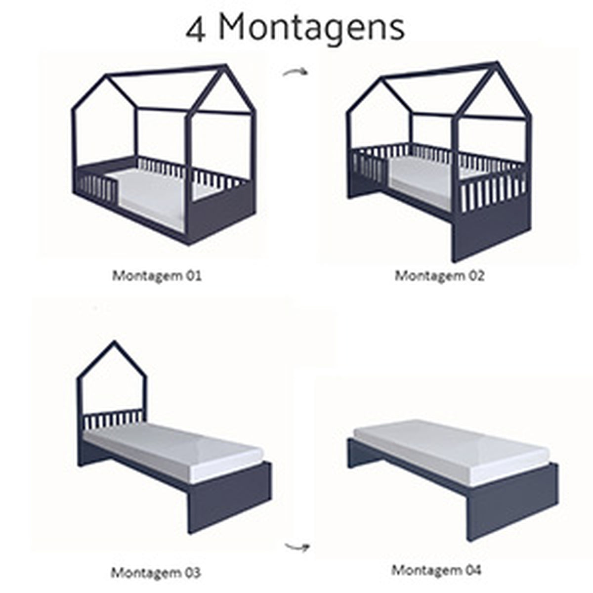Cama Montessori 4 em 1 Azul Navy Puppi Móbile