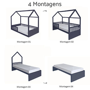 Cama Montessori 4 em 1 Azul Navy Puppi Móbile